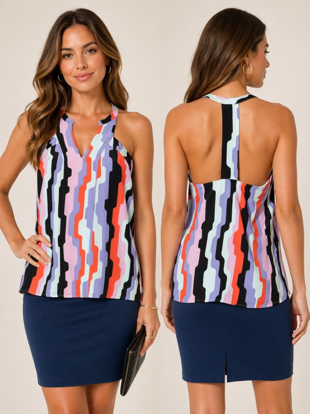 Annie Griffin Silk Wavy Stripe Taylor Tank Sz S
